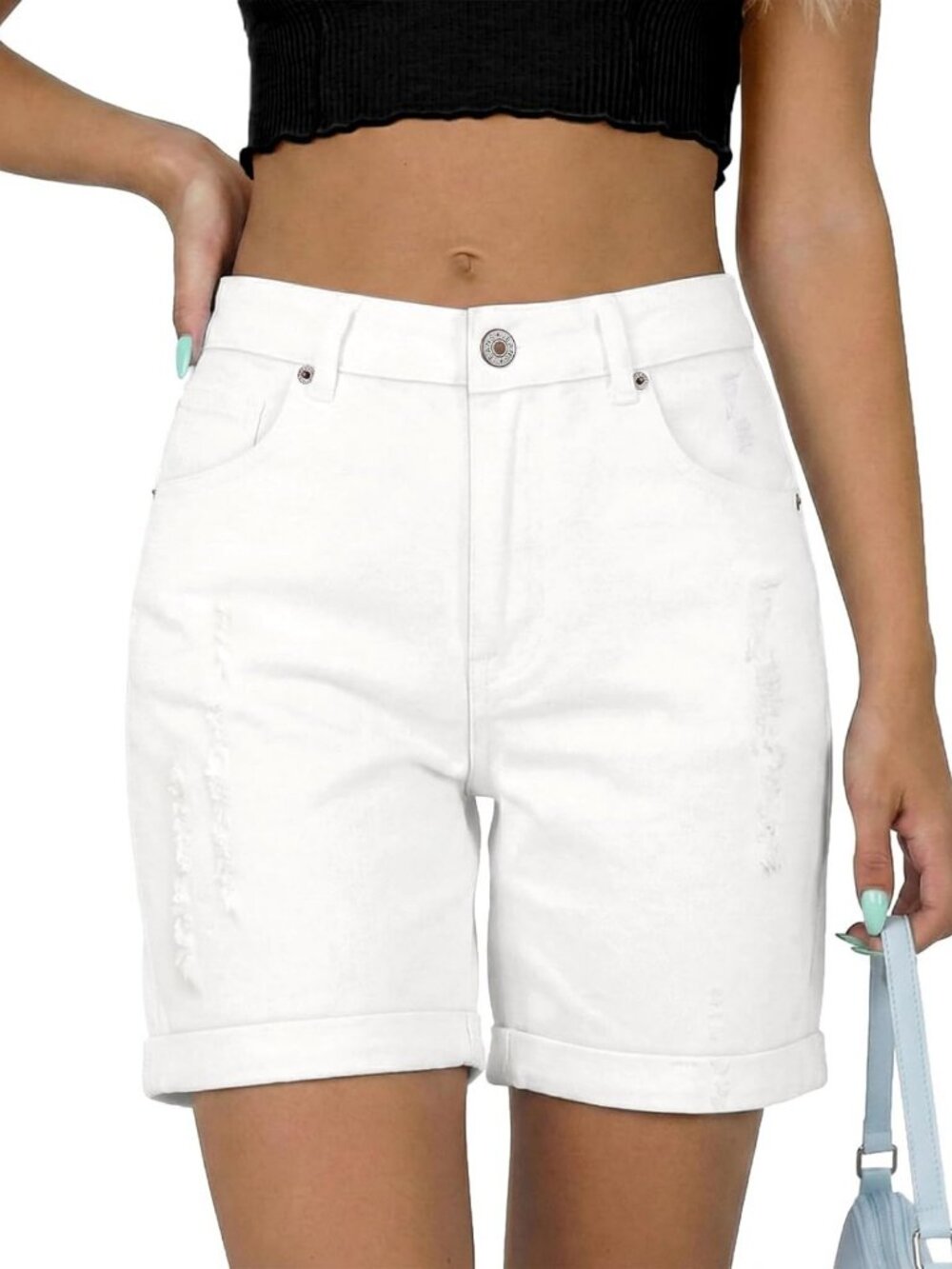 High-Waisted Women's Stretchy Denim Jean Shorts - Casual Summer Jorts with